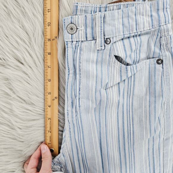 🦃 American Eagle AE High Waisted Stretch Mom Jeans Striped Blue White 0 Reg - Picture 14 of 16